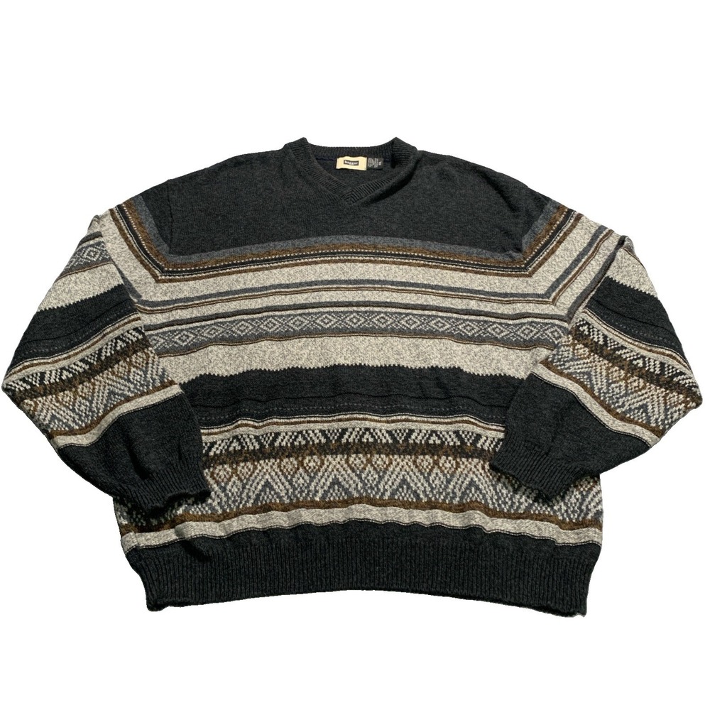 Vtg Haggar 3D Knit Geometric Sweater Mens XXL Made USA Hand Framed Grandpa 90s